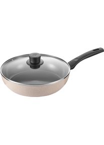 Schmorpfanne Ballarini "Ledro, mit Deckel", beige, B:28,7cm H:7cm L:47,5cm &Oslash;:28cm, Pfannen, Schmorpfanne, Keramikbeschichtung, recyceltes Aluminium, Thermopoint, Made in Italy