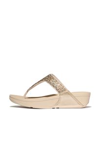 Zehentrenner fitflop "LULU CRYSTAL-MIX METALLIC TOE-POST SANDALS", Damen, Gr. 38, natur, braun, Synthetik, Glitzer, metallic, Schuhe Zehentrenner, Keilabsatz, Plateauschuh, Dianette mit mehrfarbigen Strasssteinchen