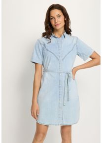 Jeanskleid Lascana, Damen, Gr. 34, N-Gr, blau (light blau washed), Denim/Jeans, Obermaterial: 100% Baumwolle, figurbetont ca. Mitte Oberschenkel, Rundhals, Kleider Jeanskleid, in softer Denimqualit&auml;t, modischer Western-Look