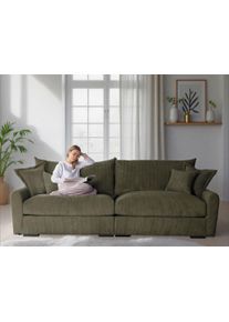 Big-Sofa Home Affaire "Finca XXL, B: 247 cm", olive, B:247cm T:123cm, 100% Polyester, Sofas, Big-Sofa, 4 Zierkissen, Mega-Sofa, in Cord oder Chenille-Struktur, Federkern