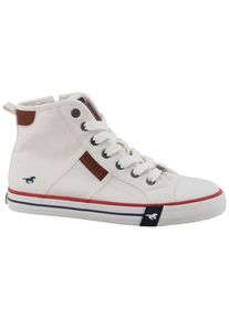 Plateausneaker Mustang Shoes "Winona", Damen, Gr. 41, wei&szlig;, Baumwolle, Schuhe Plateausneaker, Freizeitschuh, High Top-Sneaker, Schn&uuml;rboots, kontrastreiche Details