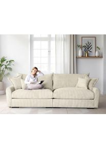 Big-Sofa Home Affaire "Finca XXL, B: 247 cm", cream, B:247cm T:123cm, 100% Polyester, Sofas, Big-Sofa, 4 Zierkissen, Mega-Sofa, in Cord oder Chenille-Struktur, Federkern