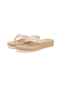 Zehentrenner Tommy Hilfiger "TH STRIPE SUMMER SANDAL", Damen, Gr. 40, beige (hellbraun, wei&szlig;), Textil, gestreift, Schuhe Zehentrenner, Sommerschuh, Dianette, Plateauschuh mit gestreifter Bandage