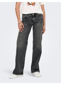 Low-rise-Jeans Only "ONLJUICY LW WIDE DNM DOT890 NOOS", Damen, Gr. 32, L&auml;nge 32, dunkelgrau denim, Denim/Jeans, Obermaterial: 99% Baumwolle, 1% Elasthan, unifarben, lang, Jeans Low-rise-Jeans, Baumwollmischung