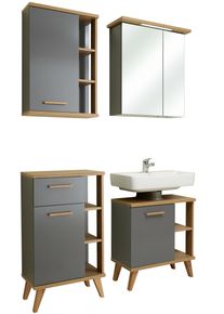 Badm&ouml;bel-Set SAPHIR "4-teilig, mit Soft-Close T&uuml;ren", quarzgrau, B:111cm H:200cm T:33cm, Kastenm&ouml;bel-Sets, Badm&ouml;bel-Set