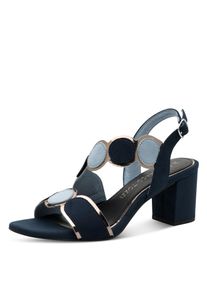 Sandalette Marco Tozzi, Damen, Gr. 42, navy kombiniert, Lederimitat, Textil, Veloursleder, Schuhe Sandalette, Blockabsatz, Riemchensandale mit verstellbarem Schnallenverschluss
