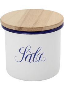 Kr&uuml;ger Salzbeh&auml;lter KR&Uuml;GER "Husum", wei&szlig;, H:9,5cm, Lebensmittelaufbewahrungsbeh&auml;lter, Salzbeh&auml;lter, mit Holzdeckel