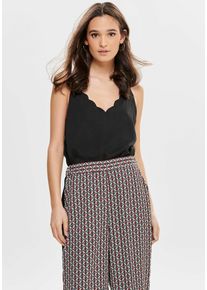 Spaghettitop Only "ONLDEBBIE &ndash; Singlet mit geschwungener Ausschnittkante", Damen, Gr. 42 (XL), schwarz, Satin, Obermaterial: 100% Polyester, unifarben, normal, V-Ausschnitt, Tops Spaghettitop, unifarben, feminin, tailliert, Polyester, Spaghettitr&auml;ger