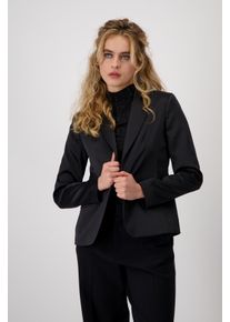 Kurzblazer monari, Damen, Gr. 34, schwarz, Jersey, Obermaterial: 97% Polyester, 3% Elasthan. Futter: 100% Polyester, clean, leicht gl&auml;nzend, unifarben, regular fit h&uuml;ftlang, abgerundeter Saum, Blazer Kurzblazer, mit aufgesetzten Pattentaschen