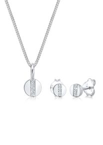Ohrring und Ketten Set Elli DIAMONDS "Schmuckset Pl&auml;ttchen Diamant Wei&szlig; Brillantschliff (0.05 ct) 925 Sterling Silber" Gr. 45, silber, Schmuck_Sets, Damen, 45, Ohrring und Ketten Set
