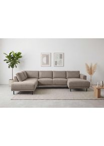 Wohnlandschaft Home Affaire "Sveeva, U-Form, XXL, B.310 cm, schwarze Metallf&uuml;&szlig;e", braun, B:310cm H:78cm T:197cm, 100% PES, Sofas, Wohnlandschaft, langlebiger Webstoff, mit Wellenunterfederung, viele Farben