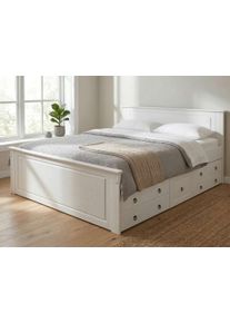 Massivholzbett OTTO HOME "Hugo, FSC zertifiziert, Landhausstil, zeitlos und edel", wei&szlig;, gewachst, B:192cm H:84,5cm L:212cm, Betten, Massivholzbett, Stauraumbett, extra belastbar, Made in EU, viele Breiten