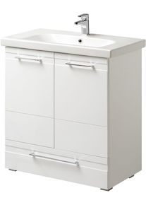 Badm&ouml;bel-Set SAPHIR "Keramikwaschtisch mit Waschtischunterschrank", lack wei&szlig; hochglanz, B:82cm H:85cm T:45cm, Kastenm&ouml;bel-Sets, Badm&ouml;bel-Set