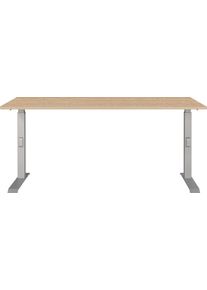 Schreibtisch Germania "Downey", lindberg, eiche, nachbildung, silber, silber, lindberg, eiche, nachbildung, B:160cm H:91cm T:80cm, Tische, Schreibtisch, h&ouml;heneinstellbar
