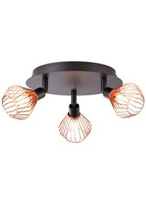 Brilliant Deckenstrahler "Dalma", bunt (schwarz, kupfer), 3, &Oslash; 22cm H: 16cm, 1 Stk., Leuchten, Spotrondell 3flg schwarz/kupfer, Deckenstrahler