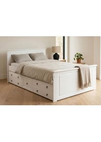Massivholzbett OTTO HOME "Hugo, FSC zertifiziert, Landhausstil, zeitlos und edel", wei&szlig;, gewachst, B:132cm H:84,5cm L:212cm, Betten, Massivholzbett, Stauraumbett, extra belastbar, Made in EU, viele Breiten