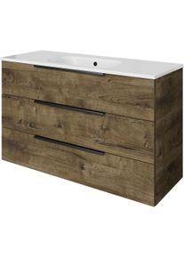 Badm&ouml;bel-Set SAPHIR "Mineralmarmor-Waschtisch mit Waschtischunterschrank", eiche ribbeck quer nachbildung, B:121cm H:74cm T:46cm, Holzwerkstoff, Kastenm&ouml;bel-Sets, Badm&ouml;bel-Set