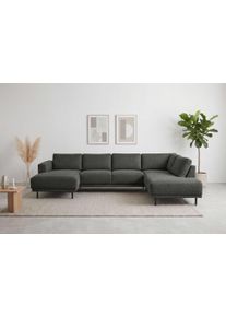 Wohnlandschaft Home Affaire "Sveeva, U-Form, XXL, B.310 cm, schwarze Metallf&uuml;&szlig;e", anthrazit, B:310cm H:78cm T:197cm, 100% PES, Sofas, Wohnlandschaft, langlebiger Webstoff, mit Wellenunterfederung, viele Farben