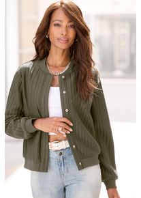 Bomberjacke Lascana, Damen, Gr. 42, gr&uuml;n (khaki), Jersey, Obermaterial: 80% Polyester, 18% Viskose, 2% Elasthan. B&uuml;ndchen: 95% Baumwolle, 5% Elasthan. Taschenfutter: 100% Baumwolle, unifarben, figurumspielend h&uuml;ftlang, Rundhals, Rippb&uuml;ndchen, Jacken Bomberjacke, in Stepp-Optik, l&auml;ssig-casual