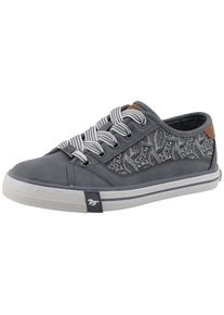 Sneaker Mustang Shoes "Gaspare", M&auml;dchen, Gr. 40, jeanasblau, Lederimitat, Textil, Schuhe Sneaker, Freizeitschuh, Schn&uuml;rschuh, Halbschuh mit Bl&uuml;ten-Stickerei