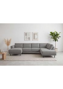 Wohnlandschaft Home Affaire "Sveeva, U-Form, XXL, B.310 cm, schwarze Metallf&uuml;&szlig;e", taupe, B:310cm H:78cm T:197cm, 100% PES, Sofas, Wohnlandschaft, langlebiger Webstoff, mit Wellenunterfederung, viele Farben
