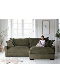 Ecksofa Home Affaire "Finca XXL L-Form, B: 247 cm", gr&uuml;n (olive), B:247cm T:187cm, 100% Polyester, Sofas, Ecksofa, 4 Zierkissen, Mega-Sofa, in Cord oder Chenille-Struktur, Federkern