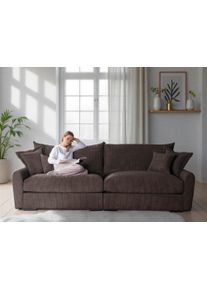 Big-Sofa Home Affaire "Finca XXL, B: 247 cm", dunkelbraun, B:247cm T:123cm, 100% Polyester, Sofas, Big-Sofa, 4 Zierkissen, Mega-Sofa, in Cord oder Chenille-Struktur, Federkern