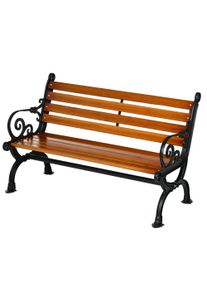 Outsunny Two-Seater Bench with Decorative Armrests for Garden & Patio, Cast Aluminum + Natural Wood, 120 x 64 x 79 cm, Teak | Aosom Ireland