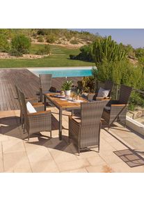 Luca Bessoni Gartengarnitur, Grau, Holz, Metall, Kunststoff, 7-teilig, Akazie, Schichtholz, 150x90x75 cm, Gartenm&ouml;bel, Gartengarnituren, Gartenm&ouml;bel-Sets