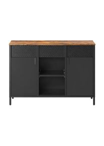 Boxxx Kommode, Braun, Schwarz, Metall, Kunststoff, 3 F&auml;cher, 1 Schublade(n) Schubladen, 110x76x40 cm, stehend, Kleinm&ouml;bel, Kommoden, Kommoden