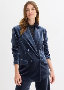 bonprix Blazer aus softem Samt, blau, Gr.48, Modischer, zweireihiger Blazer aus softem Samt, aus Samt