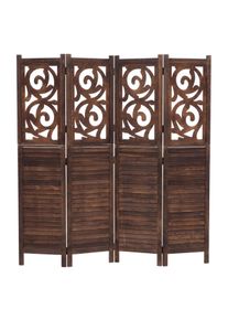 Paravent T568, Raumteiler Trennwand Sichtschutz Raumtrennung, Ornamente klappbar Paulownia Holz 170x160cm ~ braun