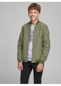 Jack & Jones Bomberjacke JACK & JONES JUNIOR "JJERUSH windabweisend und pflegeleicht", Jungen, Gr. 164, dusty olive, Web, Obermaterial: 100% Polyester, unifarben, normal, B&uuml;ndchen, Jacken Bomberjacke, unifarben, modisch, regular fit, Web, Stehkragen