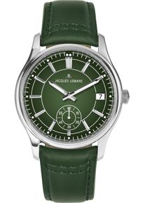 Quarzuhr Jacques Lemans "Derby", gr&uuml;n (dunkelgr&uuml;n, gr&uuml;n), Armbanduhren, Damen, Quarzuhr, Armbanduhr, Herrenuhr, Lederarmband, analog, Tag, kleine Sekunde