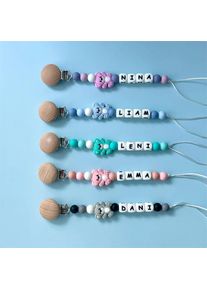 Personalized Silicone Bead Pacifier Clips with Wooden Clips Adorable Bear Charms Customizable Names for Babies