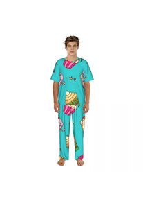 Sleepwear Summer Spring Home Clothes Sweet Cupcakes And Stars On Turquoise Short Sleeve Long Pant Nightwear