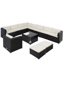 Casaria Polyrotan Loungeset XXXL Zwart/Cr&egrave;me