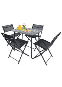 Garten-Essgruppe Vcm "5 tlg. Bistroset Balkonset Gartenset Sumila 80x55", schwarz, B:45cm T:46cm, Obermaterial: 80% Textilmaterial TEXMAT. 20% Metall MT., Sitzm&ouml;bel-Sets, Garten-Essgruppe