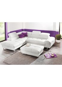 Polstergarnitur COTTA "Chef L-Form", wei&szlig; (altwei&szlig;), B:262cm, Sitzm&ouml;bel-Sets, Polstergarnitur, Set bestehend aus: Ecksofa mit Kopfteilverstellung & Hocker