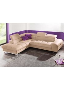 Polstergarnitur COTTA "Chef L-Form", braun (cappuccino), B:262cm, Sitzm&ouml;bel-Sets, Polstergarnitur, Set bestehend aus: Ecksofa mit Kopfteilverstellung & Hocker