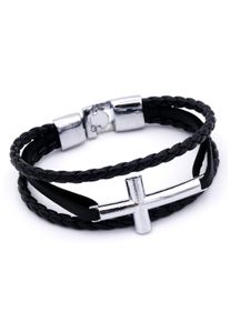 Armband Firetti "Kreuz, mehrreihig, teilweise geflochten", schwarz (metallfarben, schwarz), Armb&auml;nder, Herren, 21,5cm, Metall Polyurethan, Metall, Polyurethan, Armband