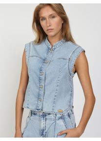 Jeansweste Gang "94LARA VEST", Damen, Gr. XS, sunbleached, Web, Obermaterial: 76% Baumwolle, 15% Polyester, 8% Viskose, 1% Elasthan, regular fit h&uuml;ftlang, Rundhals, Westen Jeansweste, &auml;rmelloser Relax-Fit