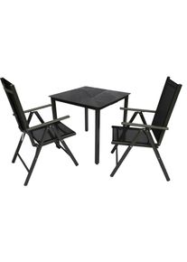 Garten-Essgruppe Vcm "3 tlg Alu Glas Gartenset Tisch Sitzgruppe 80SW", schwarz (anthrazit), B:80cm T:80cm, Obermaterial: 100% Metall MT., Sitzm&ouml;bel-Sets, Garten-Essgruppe