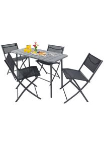 Garten-Essgruppe Vcm "5 tlg. Bistroset Balkonset Gartenset Sumila 110x55", schwarz, B:110cm T:55cm, Obermaterial: 80% Textilmaterial TEXMAT. 20% Metall MT., Sitzm&ouml;bel-Sets, Garten-Essgruppe