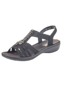 Riemchensandale Rieker, Damen, Gr. 42, schwarz, Lederimitat, Schuhe Riemchensandale, Sommerschuh, Sandalette, Keilabsatz, mit sch&ouml;ner Verzierung, Topseller