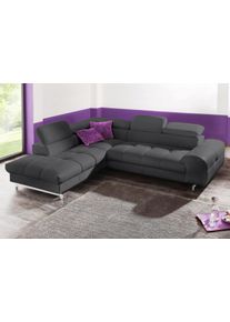 Polstergarnitur COTTA "Chef L-Form", schwarz, B:262cm, Sitzm&ouml;bel-Sets, Polstergarnitur, Set bestehend aus: Ecksofa mit Kopfteilverstellung & Hocker