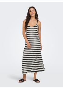 Tr&auml;gerkleid Only "ONLEVARA S/L STRIPE DRESS JRS NOOS", Damen, Gr. XL, N-Gr, schwarz stripes:cloud dancer, Jersey, Obermaterial: 87% Polyester, 12% Baumwolle, 1% Elasthan, gestreift, regular fit wadenlang, V-Ausschnitt, Kleider Tr&auml;gerkleid, Materialmix, regular fit