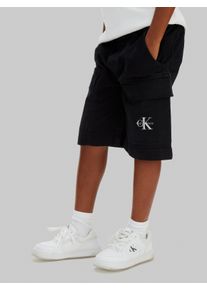 Cargoshorts Calvin Klein Jeans "ESSENTIAL WOVEN SHORTS", Jungen, Gr. 8 (128), N-Gr, schwarz, Web, Obermaterial: 100% Baumwolle, unifarben, regular fit knielang, Hosen Cargoshorts, Regular fit f&uuml;r Kinder mit praktischen Taschen