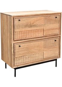 Schuhschrank Sit "Schuhkommode &ndash; Massives Holz mit Lamellen‑Front & kunstvollen Holz", natur, schwarz, B:85cm H:90cm T:40cm, Massivholz, Schr&auml;nke, Schuhschrank, Massiver Schuhschrank mit Lamellen‑Front & kunstvollen Schnitzereien