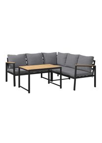 Ambia Garden Loungegarnitur, Grau, Akaziefarben, Holz, Metall, Textil, Akazie, massiv, F&uuml;llung: Baumwollf&uuml;llung, Vlies, Polyetherschaumkern,Faserb&auml;llchen, Vlies, nicht einzeln stellbar, L-Form, 198x198 cm, Gartenm&ouml;bel, Loungem&ouml;bel, Loungegarnituren